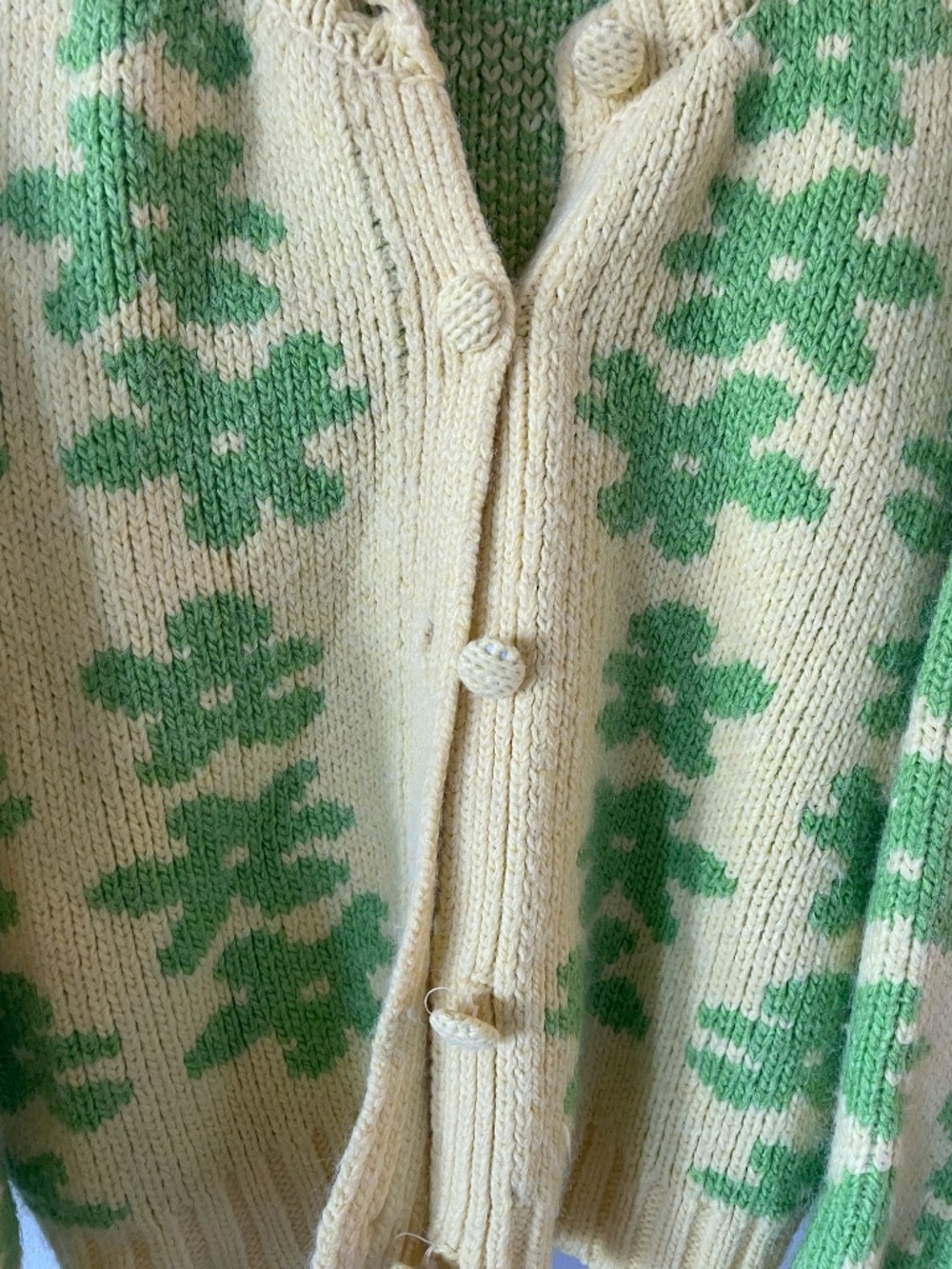 Zara Yellow and Green Thick Knit Floral Button Up Sweater, Size M - Picture 2 of 4